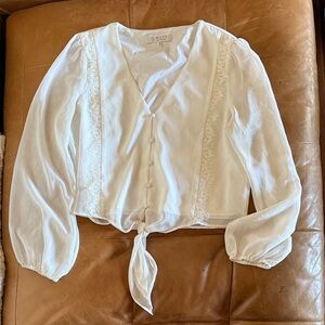Wayf White Lace Button-Up Blouse
